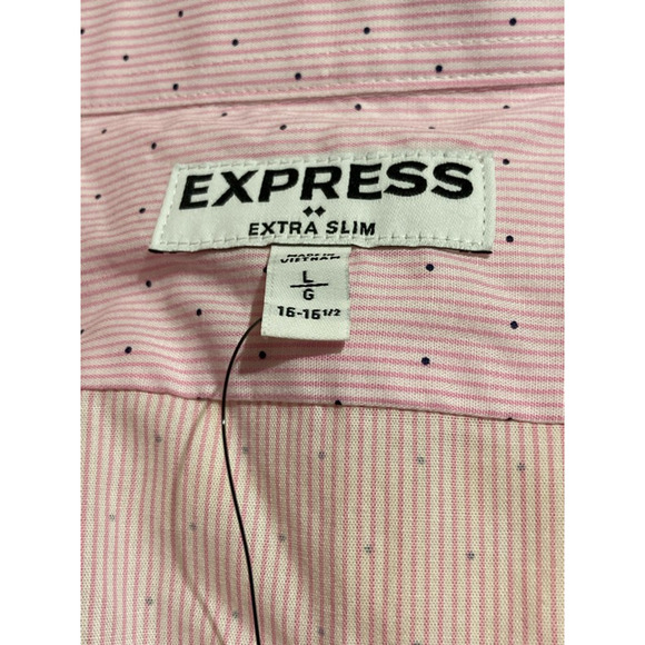 Express Dress Shirt Men's L 16-16 1/2 Pink Striped Extra Slim Point Collar New - Picture 4 of 5